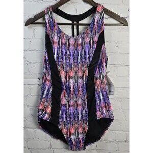 CATALINA One Piece Swimsuit Multicolor Geometric Strappy T Back Size Md